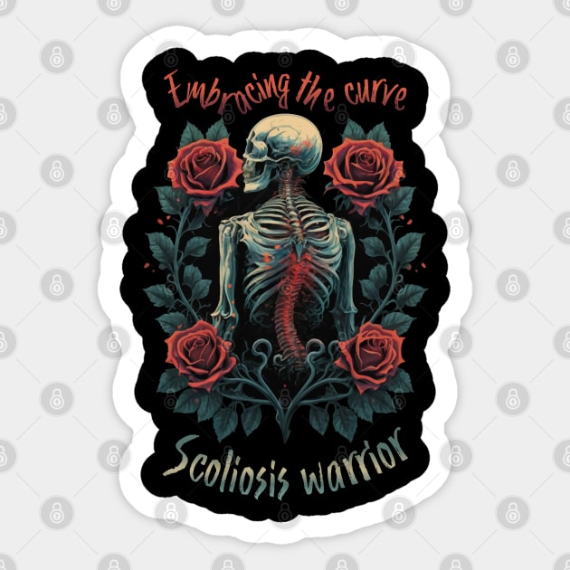 Scoliosis skeleton and roses Sticker by VioletAndOberon